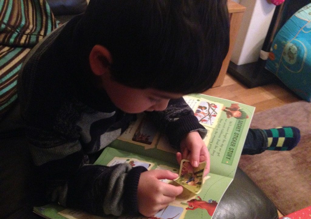 E with the Peter Rabbit sticker book