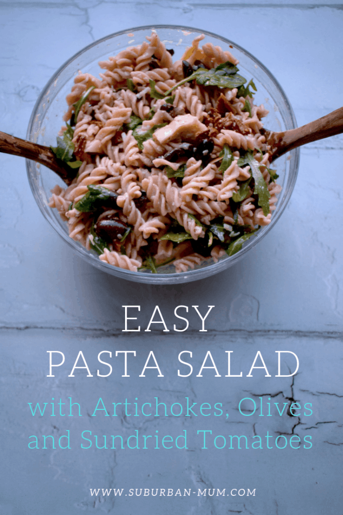 Easy Pasta Salad with Aritchokes, Olives and Sundried Tomatoes